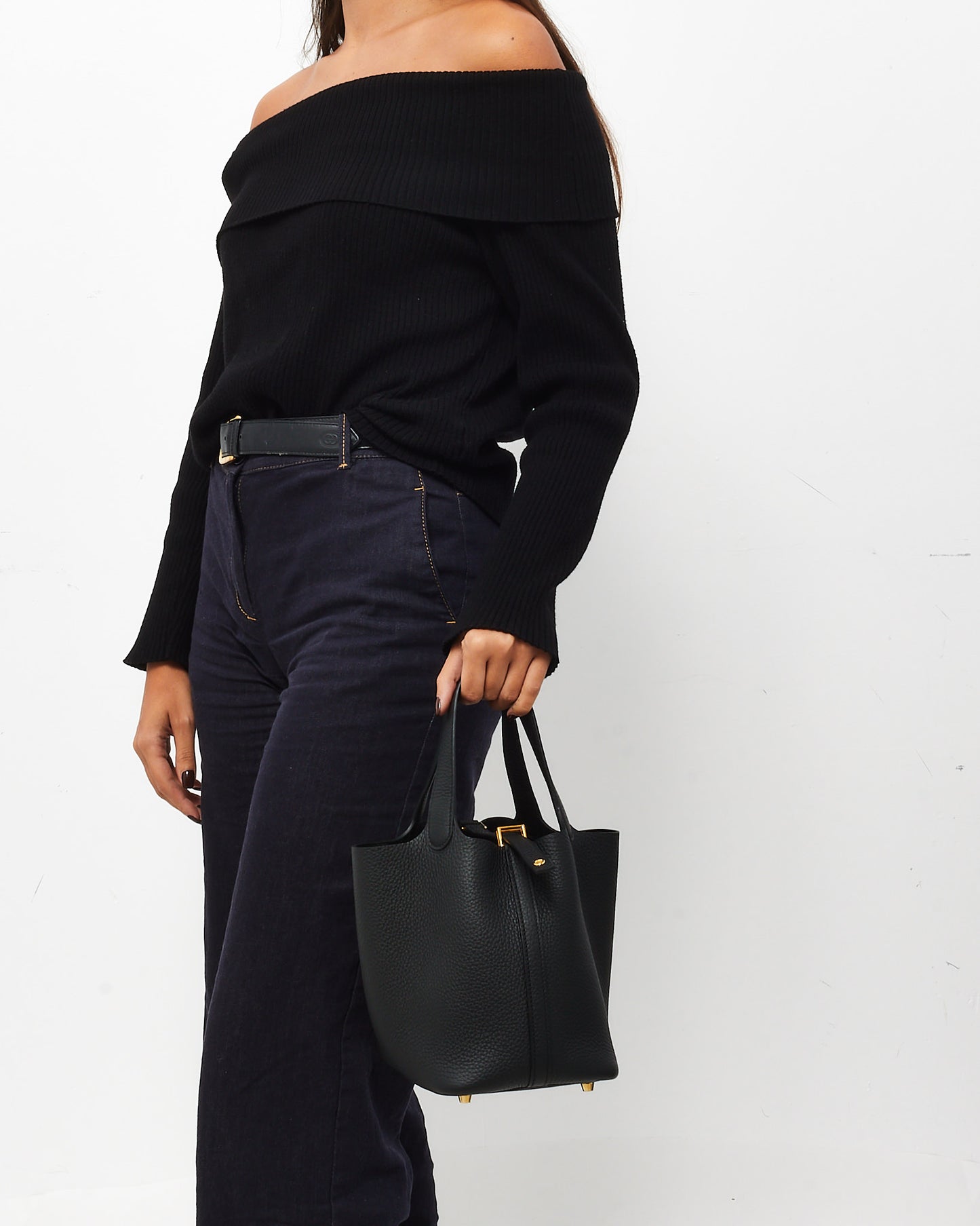 Hermès Black Clemence Leather Picotin 18 Bag GHW