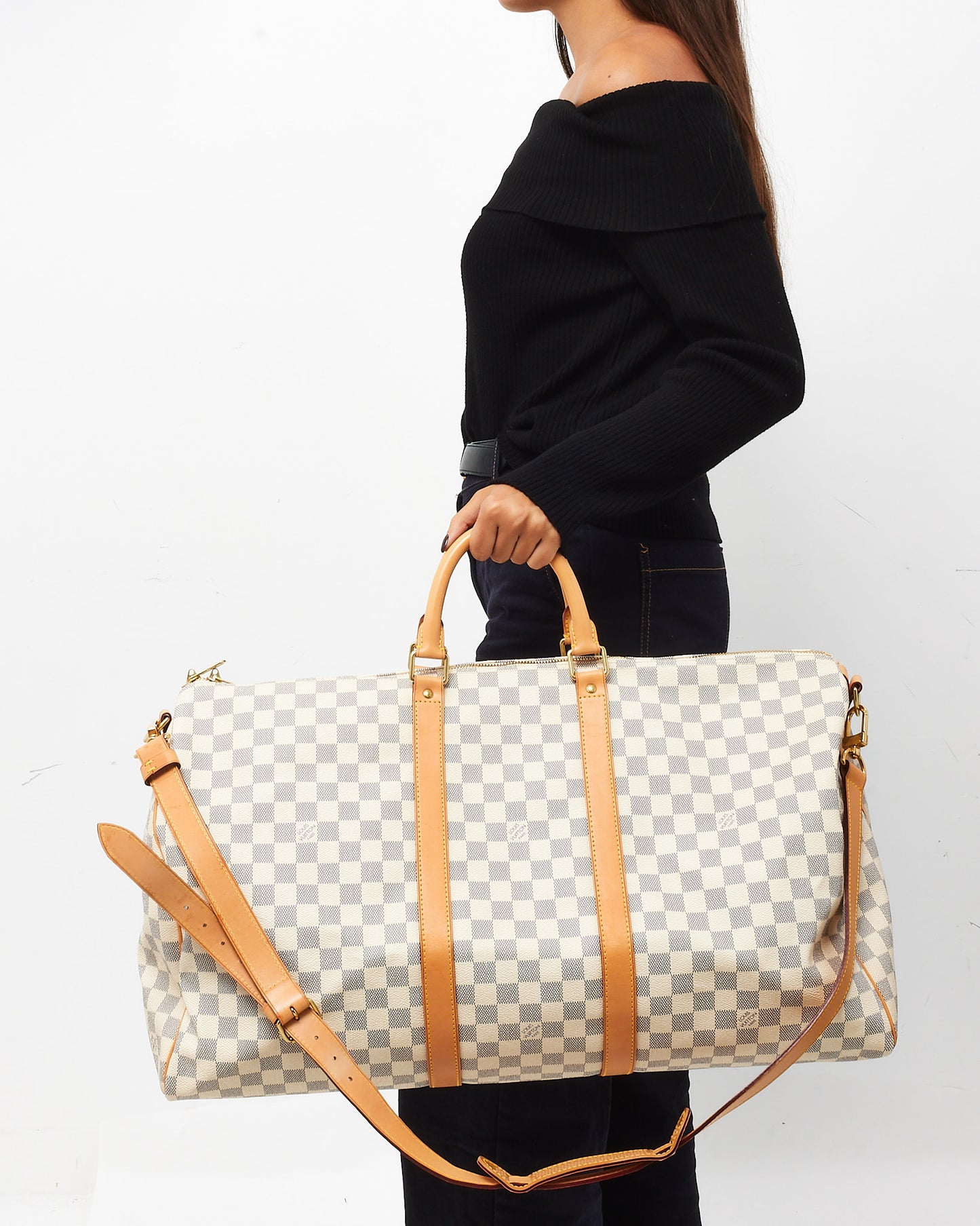 Louis Vuitton Damier Azur Coated Canvas Keepall Bandoulière 55 Duffle Bag