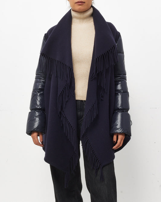 Moncler Navy Wool Fringe Mantella Down Puffer Jacket - M
