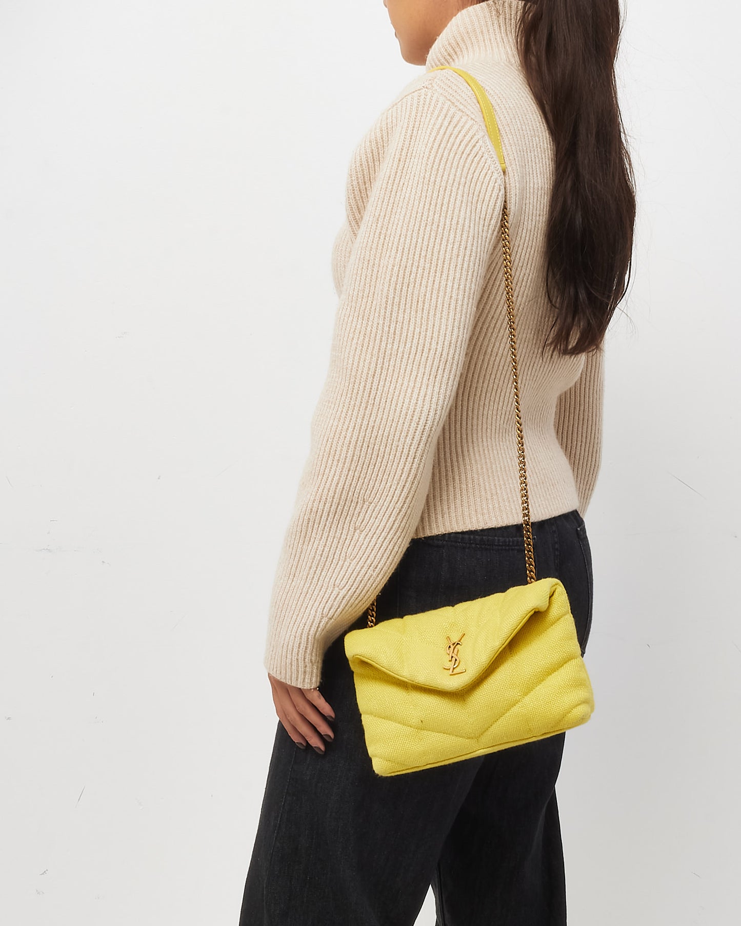 Saint Laurent Yellow Quilted Canvas Monogram YSL Toy Loulou Puffer Bag