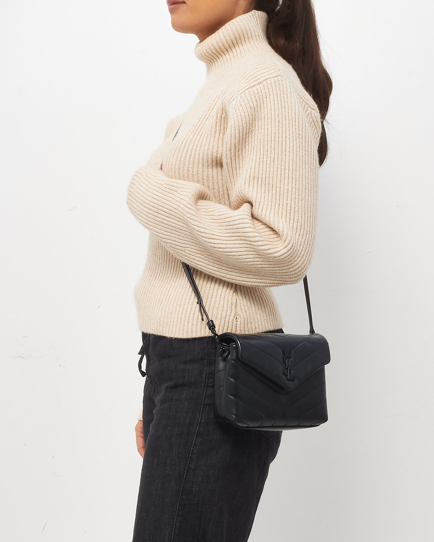 Saint Laurent Black Chevron Quilted Leather Toy Loulou Crossbody Bag BHW