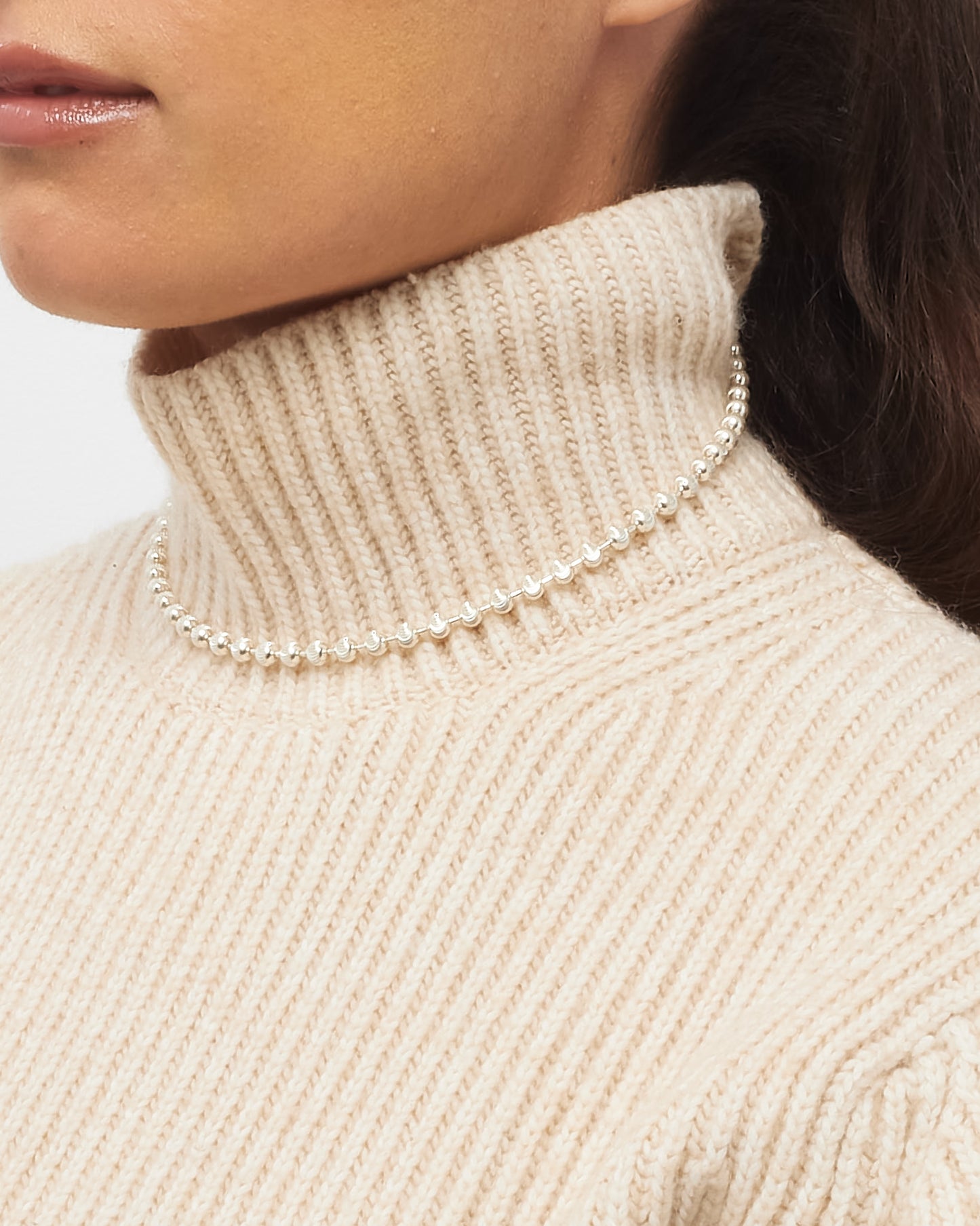 Gucci Sterling Silver Boule Beaded Toggle Necklace