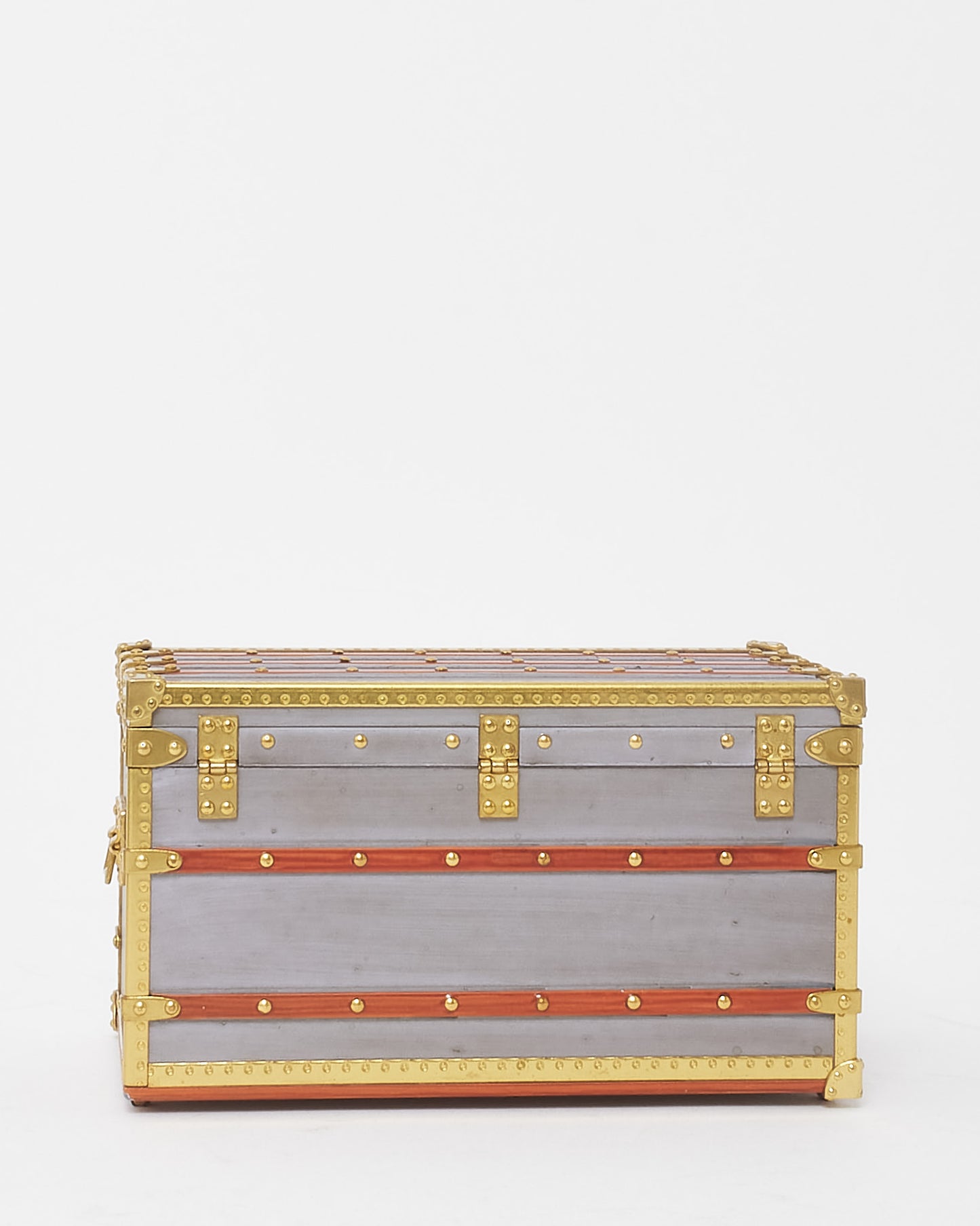 Louis Vuitton Silver and Gold Mini Malle Zinc Trunk Paperweight Jewelry Box VIP
