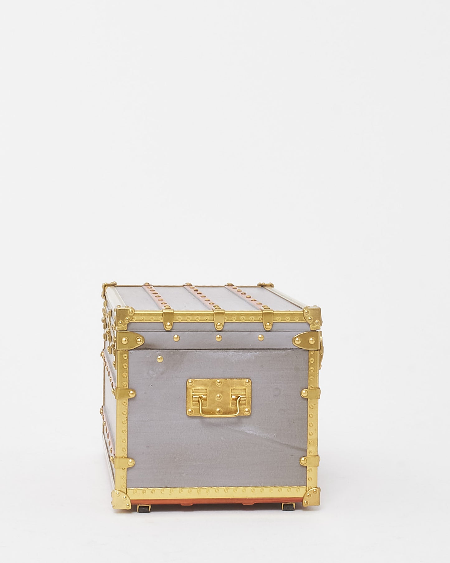 Louis Vuitton Silver and Gold Mini Malle Zinc Trunk Paperweight Jewelry Box VIP