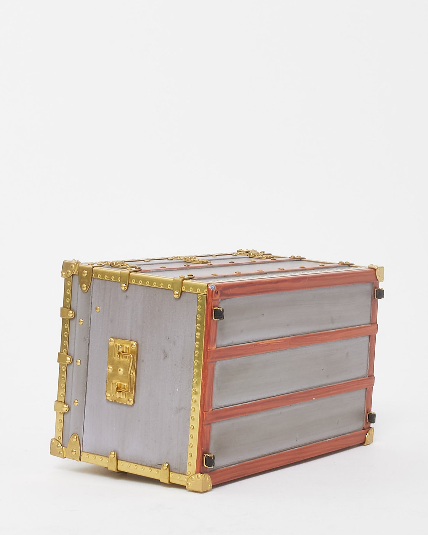Louis Vuitton Silver and Gold Mini Malle Zinc Trunk Paperweight Jewelry Box VIP