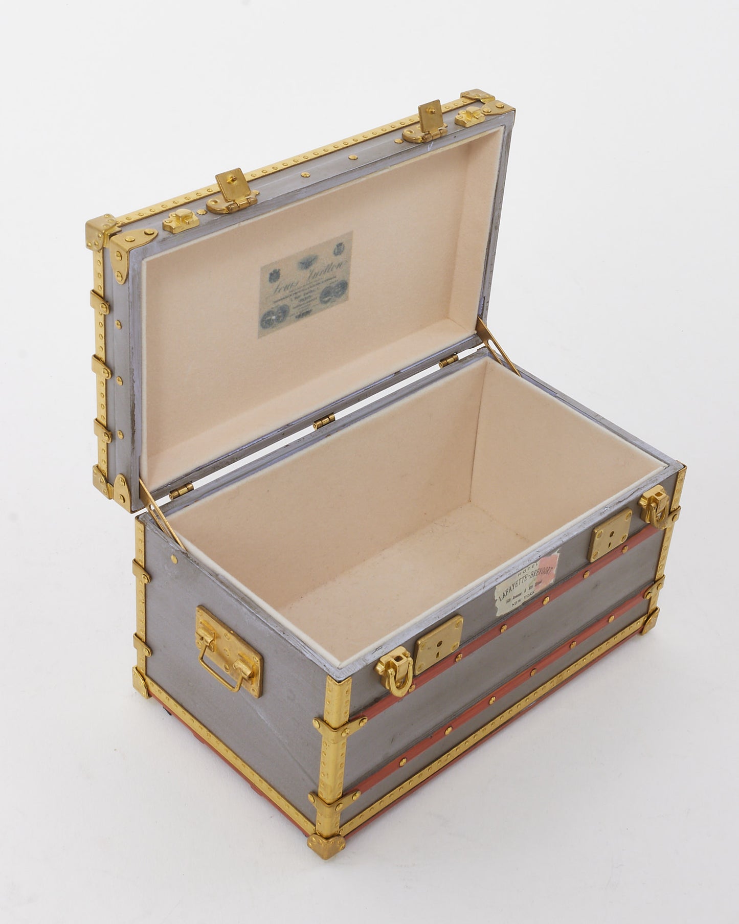 Louis Vuitton Silver and Gold Mini Malle Zinc Trunk Paperweight Jewelry Box VIP