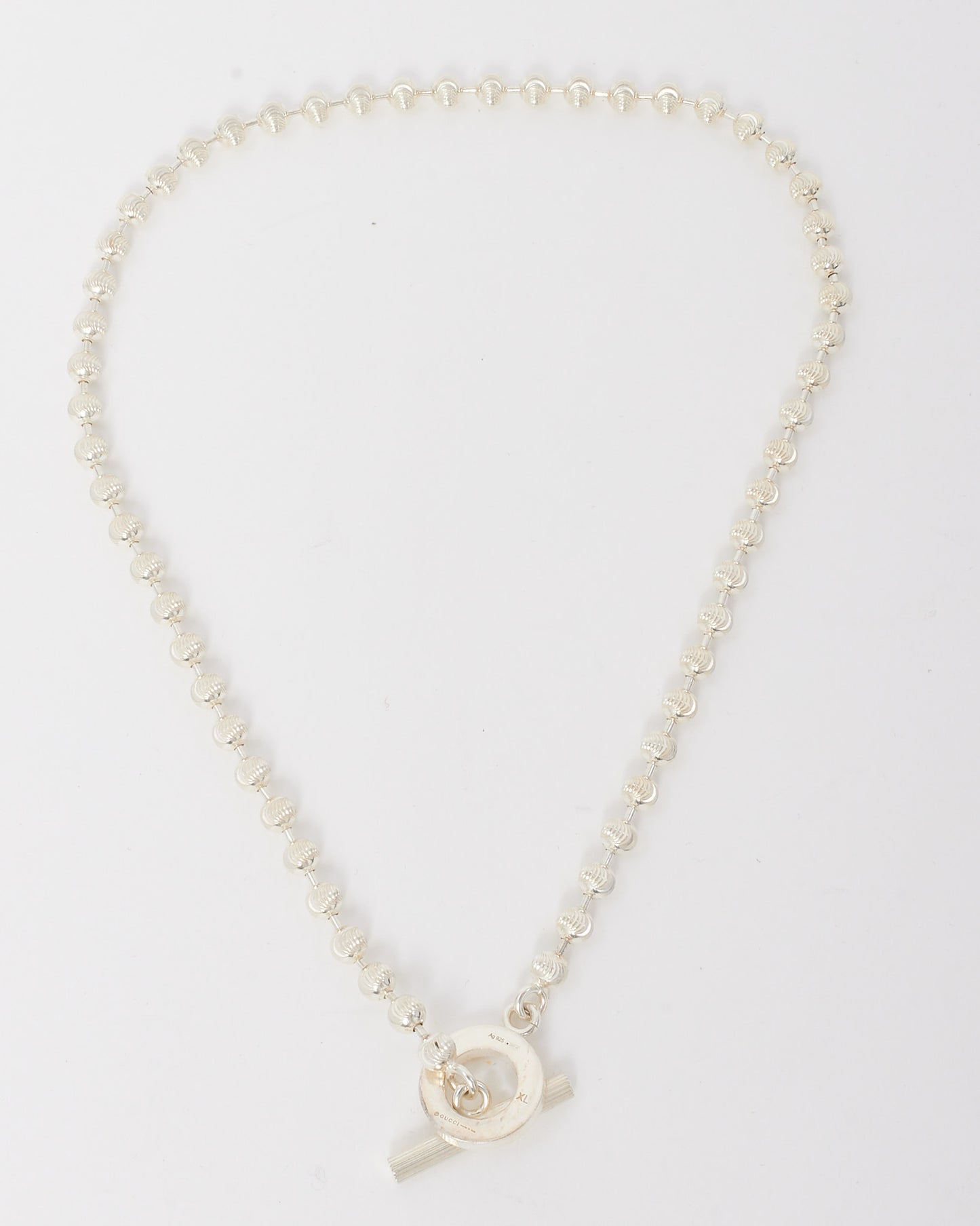 Gucci Sterling Silver Boule Beaded Toggle Necklace