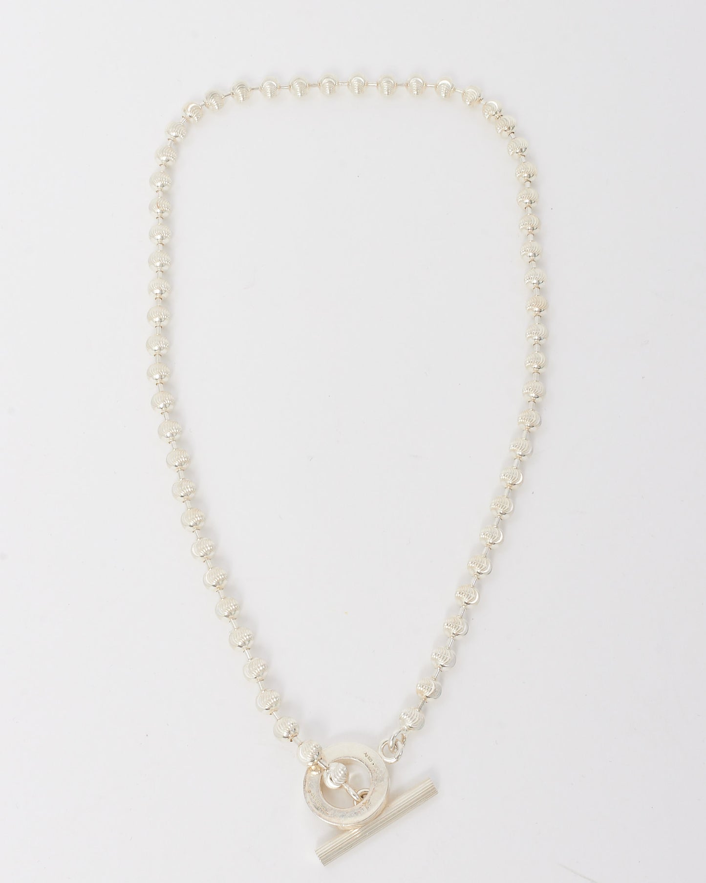 Gucci Sterling Silver Boule Beaded Toggle Necklace
