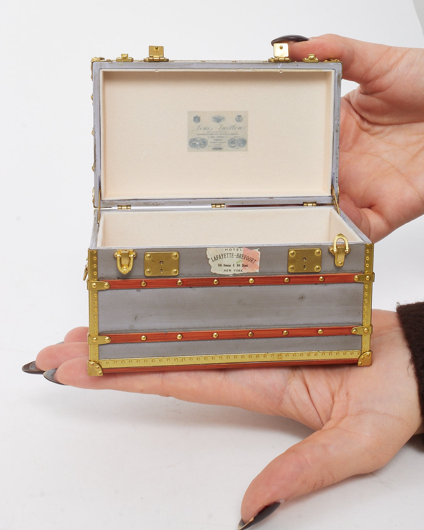 Louis Vuitton Silver and Gold Mini Malle Zinc Trunk Paperweight Jewelry Box VIP