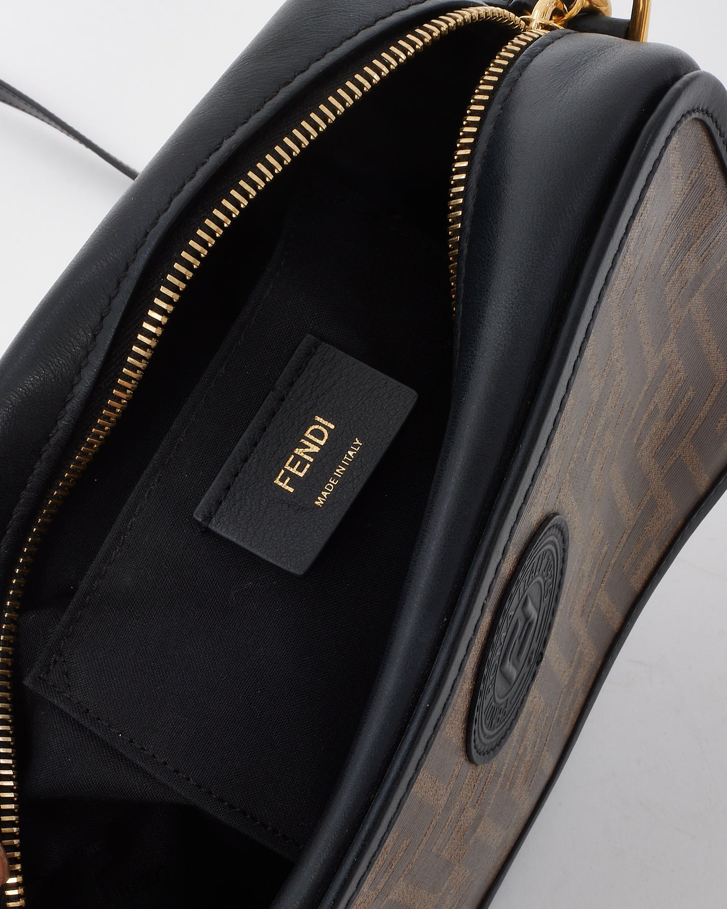 Fendi Black & Brown FF Zucca Coated Canvas FF 1974 Stamp Camera Bag