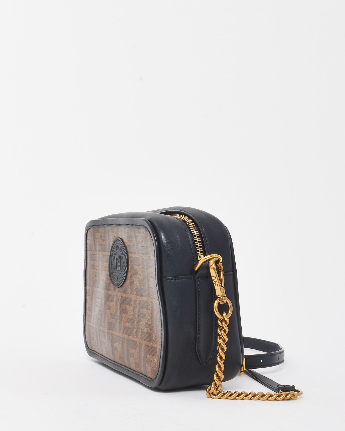 Fendi Black & Brown FF Zucca Coated Canvas FF 1974 Stamp Camera Bag