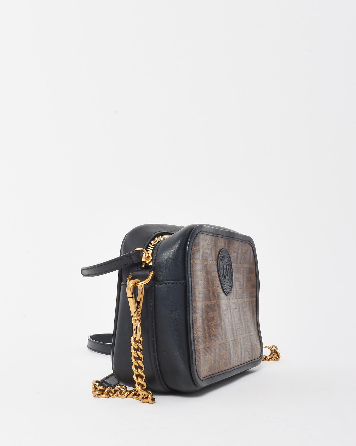 Fendi Black & Brown FF Zucca Coated Canvas FF 1974 Stamp Camera Bag