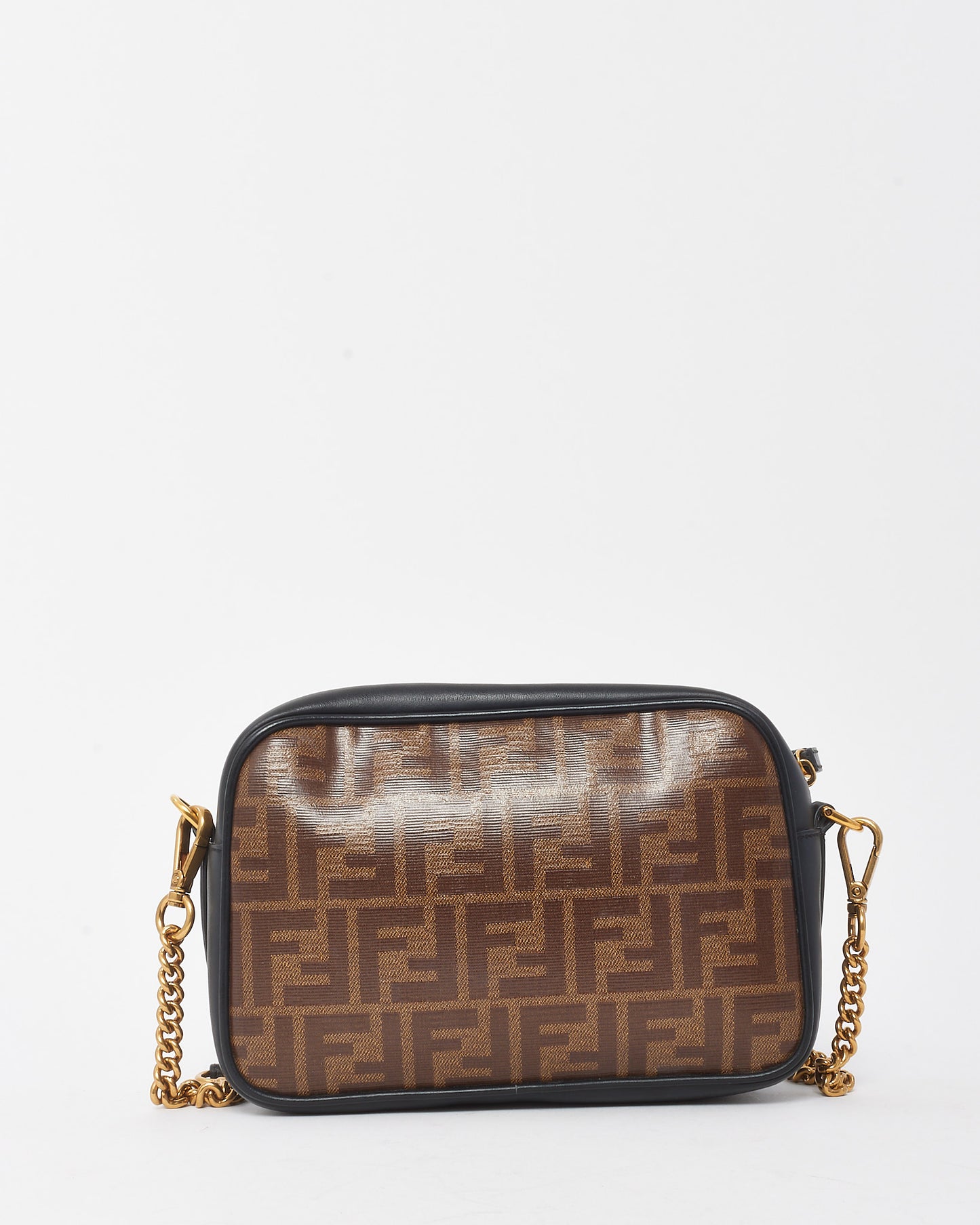 Fendi Black & Brown FF Zucca Coated Canvas FF 1974 Stamp Camera Bag