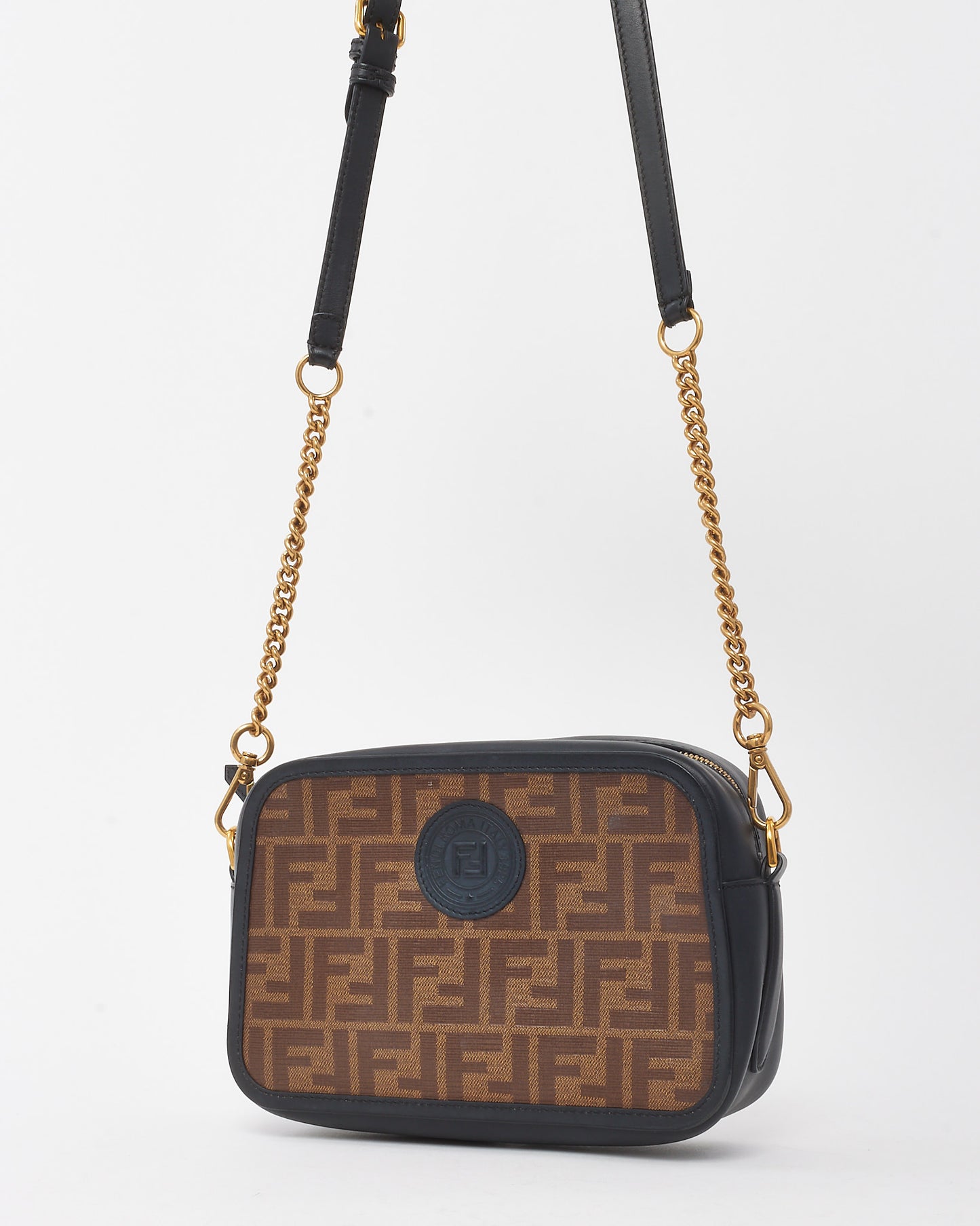 Fendi Black & Brown FF Zucca Coated Canvas FF 1974 Stamp Camera Bag