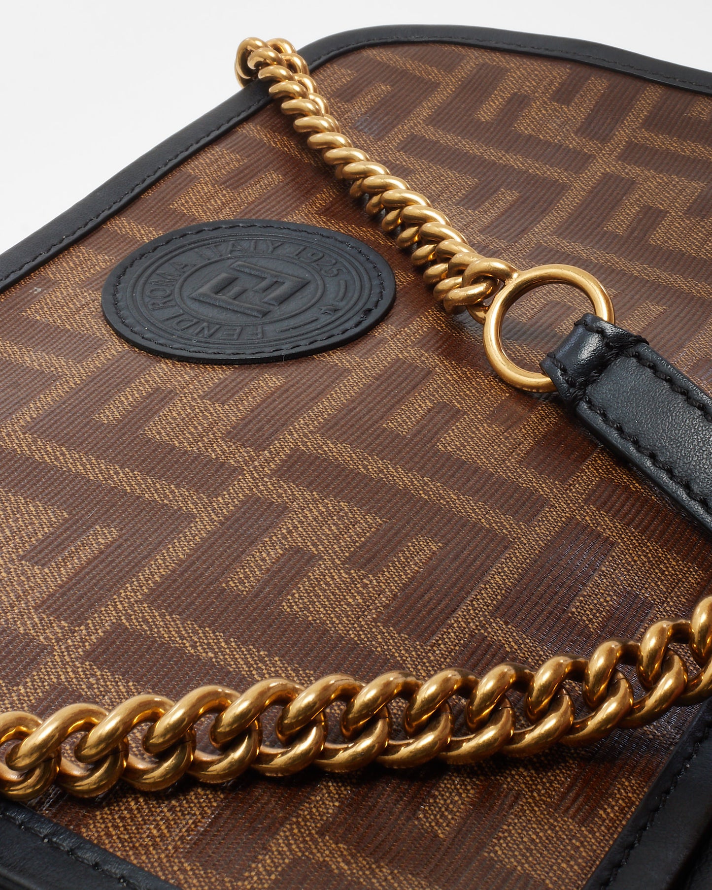 Fendi Black & Brown FF Zucca Coated Canvas FF 1974 Stamp Camera Bag