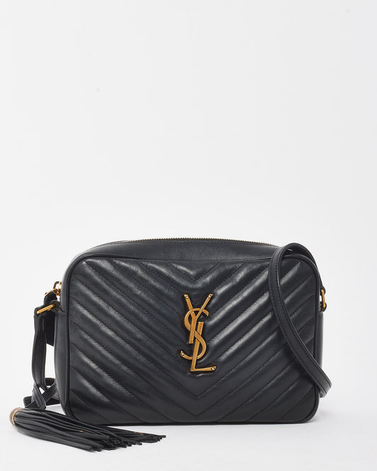 Saint Laurent Black Chevron Leather YSL Lou Camera Bag GHW