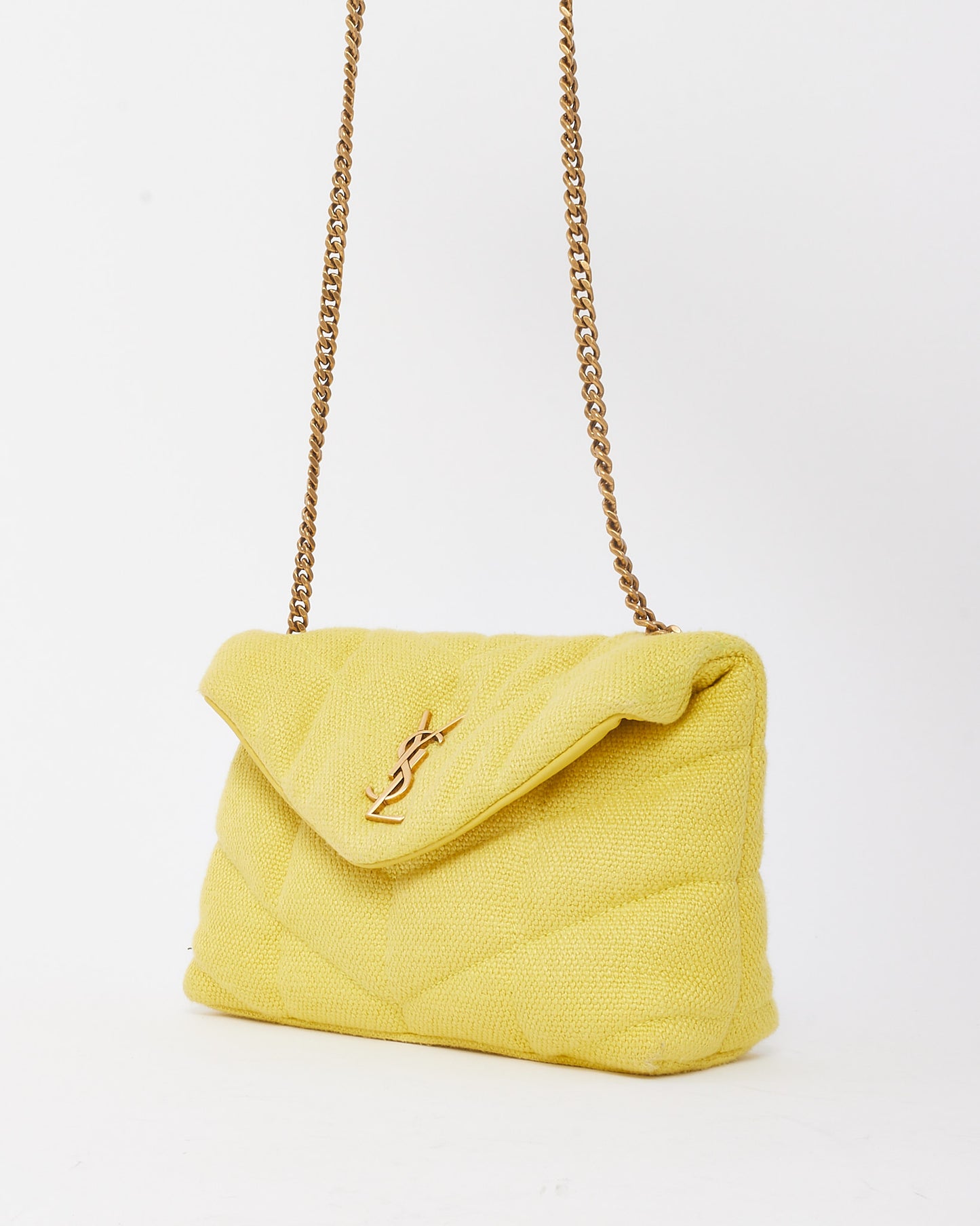 Saint Laurent Yellow Quilted Canvas Monogram YSL Toy Loulou Puffer Bag