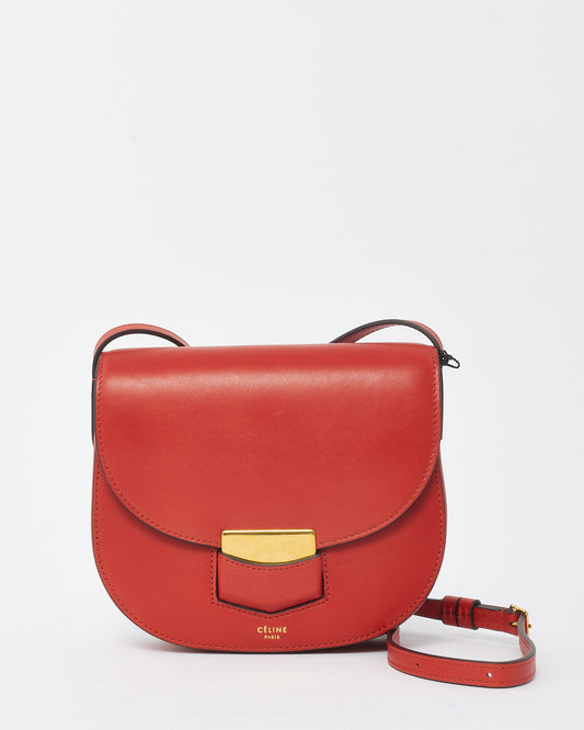 Celine Red Smooth Calfskin Leather Small Trotteur Crossbody Bag