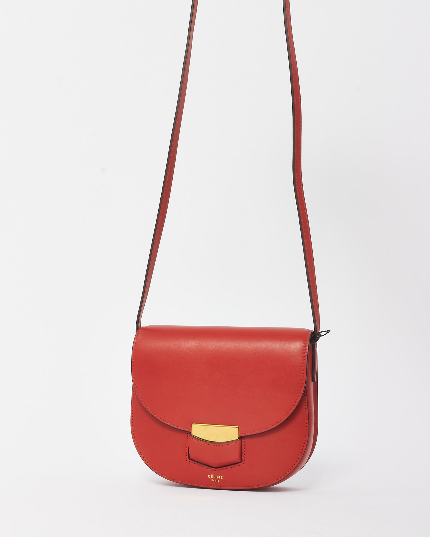 Celine Red Smooth Calfskin Leather Small Trotteur Crossbody Bag