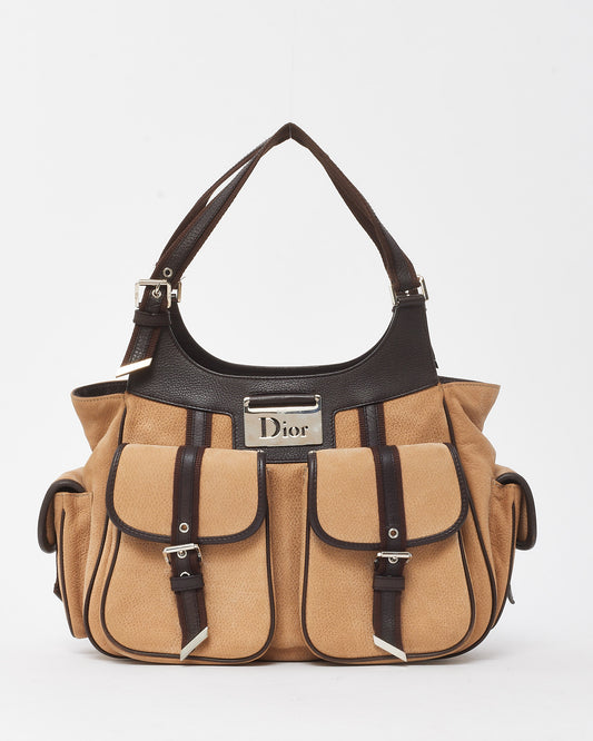 Dior Vintage Brown Leather and Beige Suede Street Chic Shoulder Bag