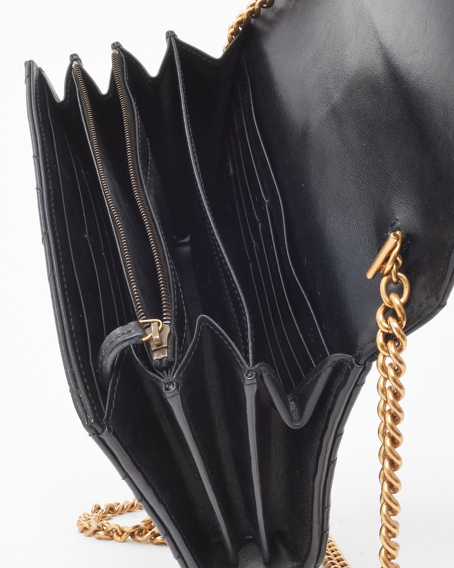 Gucci Black Chevron Leather GG Marmont (WOC) Wallet On Chain Crossbody Bag