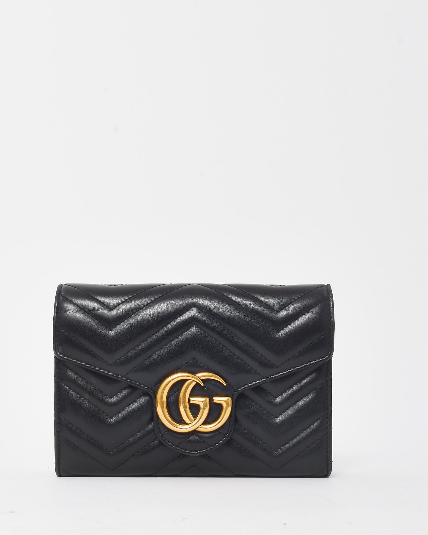 Gucci Black Chevron Leather GG Marmont (WOC) Wallet On Chain Crossbody Bag