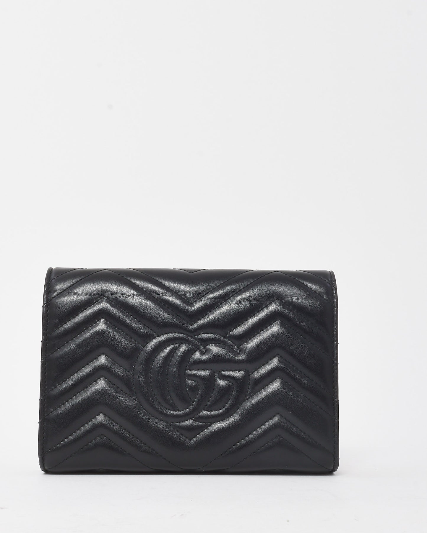 Gucci Black Chevron Leather GG Marmont (WOC) Wallet On Chain Crossbody Bag