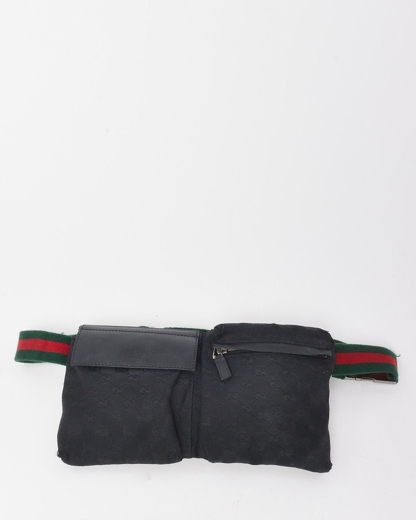 Gucci Black Monogram GG Canvas Double Pocket Belt Bag