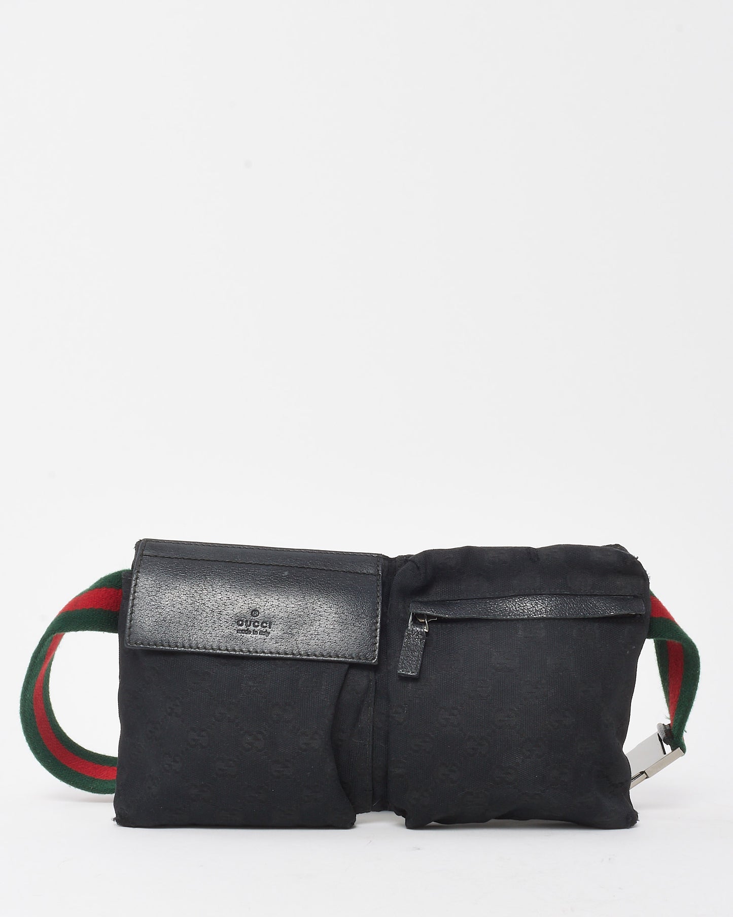 Gucci Black Monogram GG Canvas Double Pocket Belt Bag