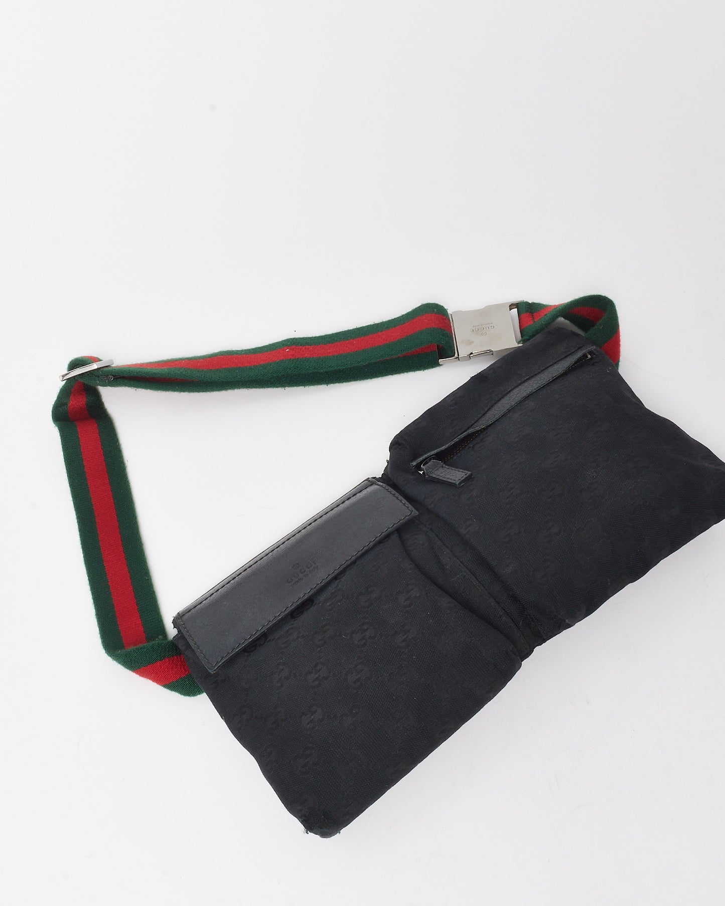 Gucci Black Monogram GG Canvas Double Pocket Belt Bag