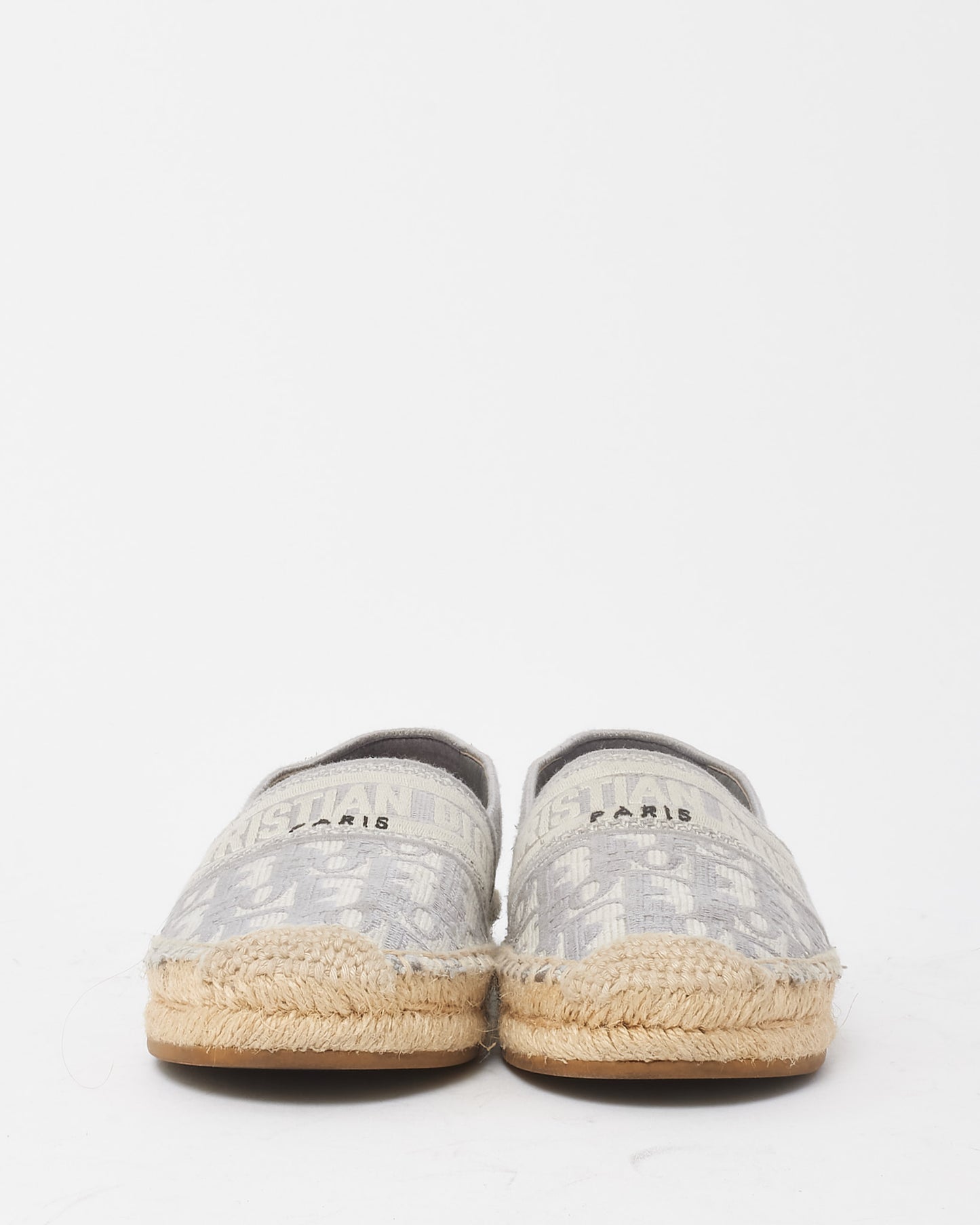 Dior Grey and White Dior Oblique Embroidered Cotton Granville Espadrilles - 36