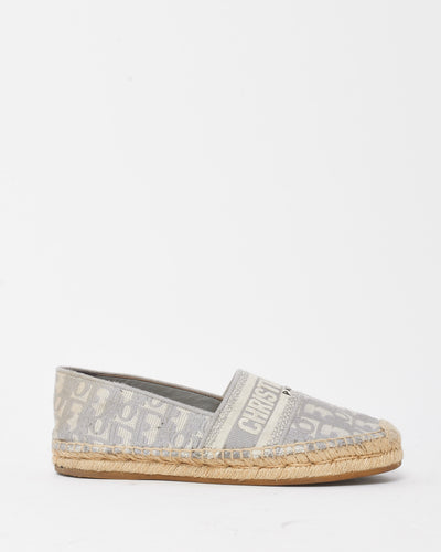 Dior Grey and White Dior Oblique Embroidered Cotton Granville Espadrilles - 36