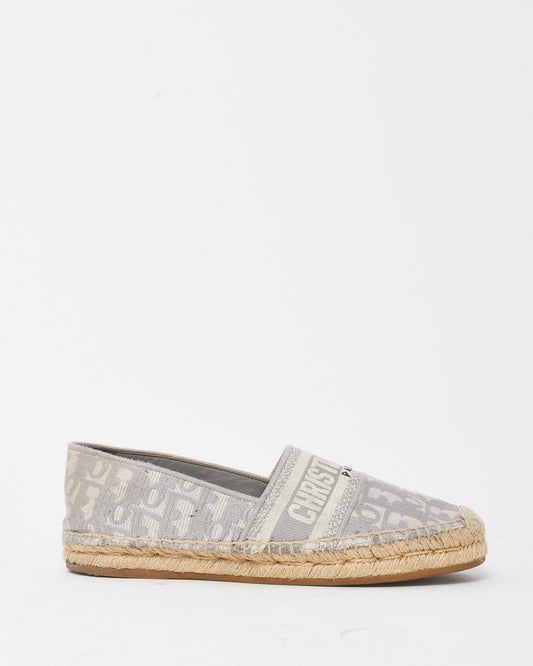 Dior Grey and White Dior Oblique Embroidered Cotton Granville Espadrilles - 36