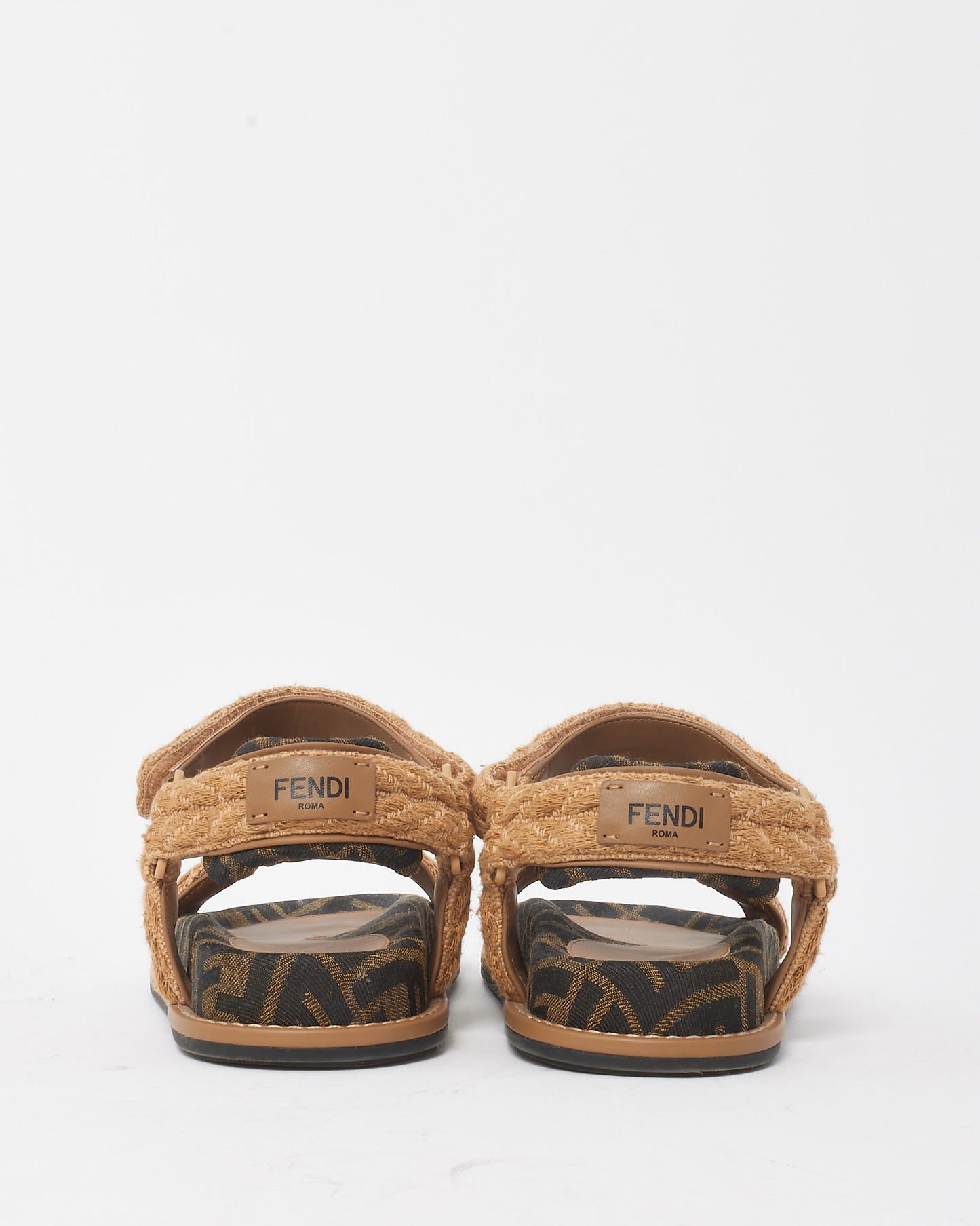 Fendi Beige Braided and Brown FF Zucca Fabric Fendi Feel Sandals - 35