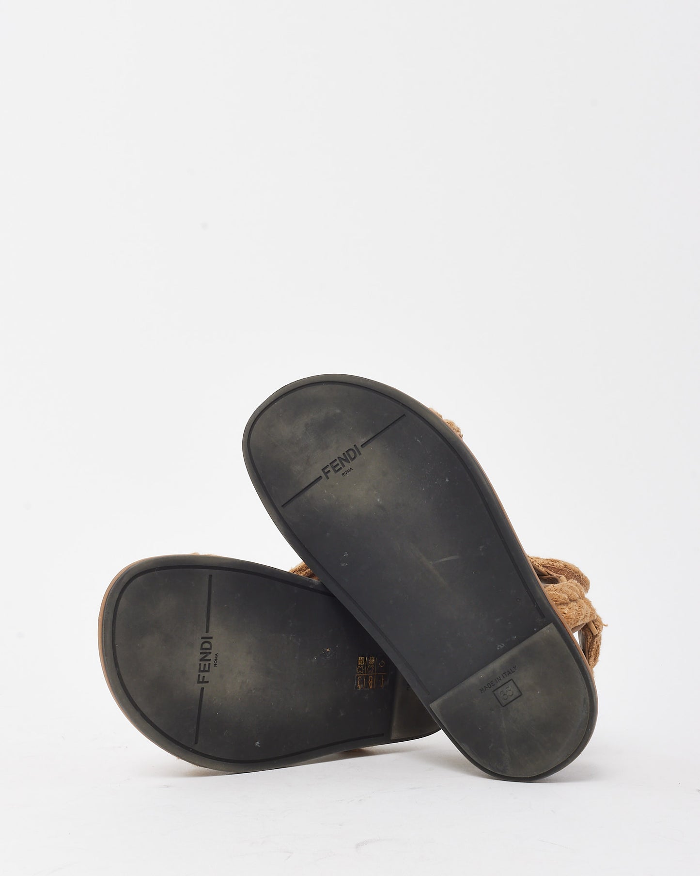 Fendi Beige Braided and Brown FF Zucca Fabric Fendi Feel Sandals - 35