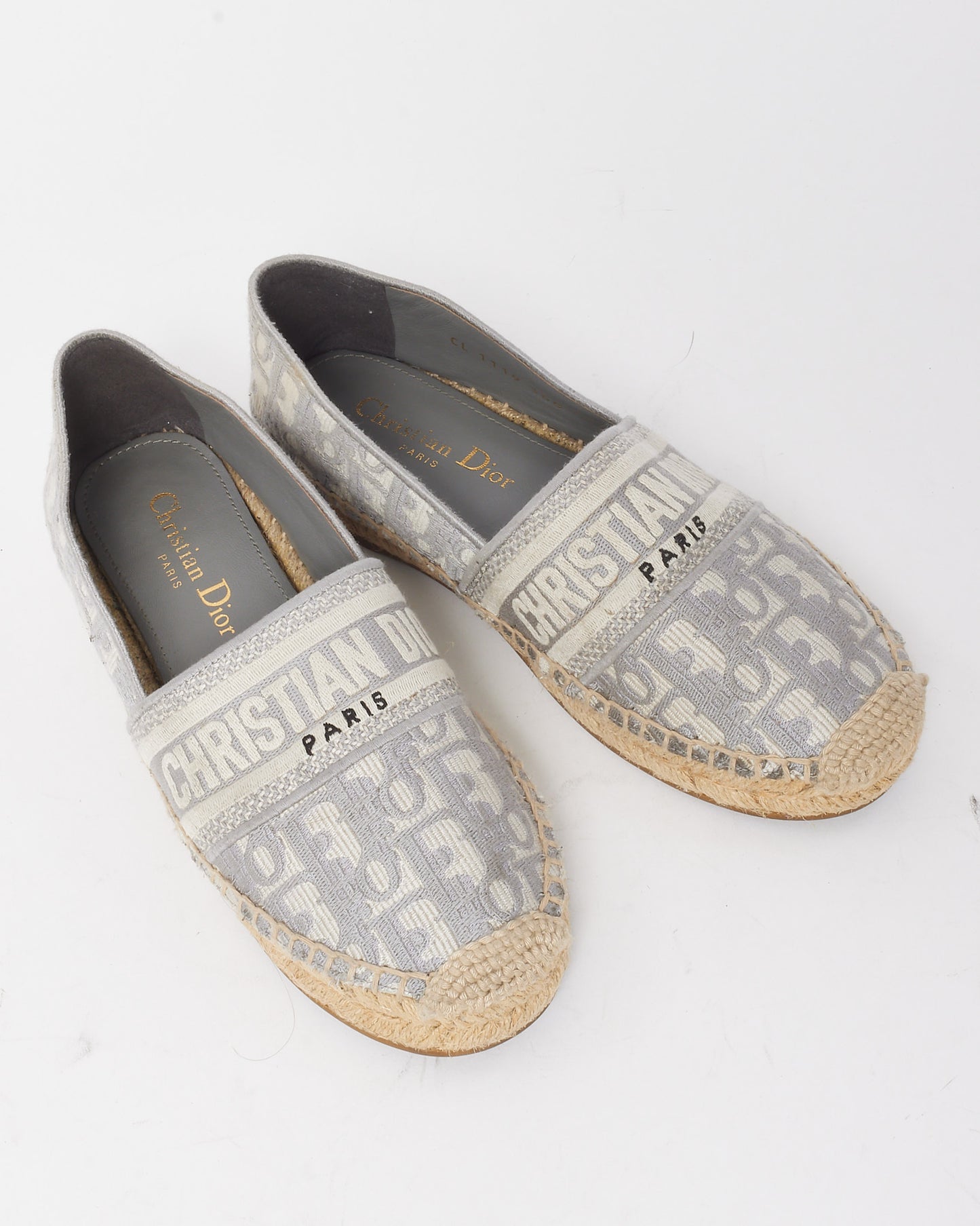 Dior Grey and White Dior Oblique Embroidered Cotton Granville Espadrilles - 36