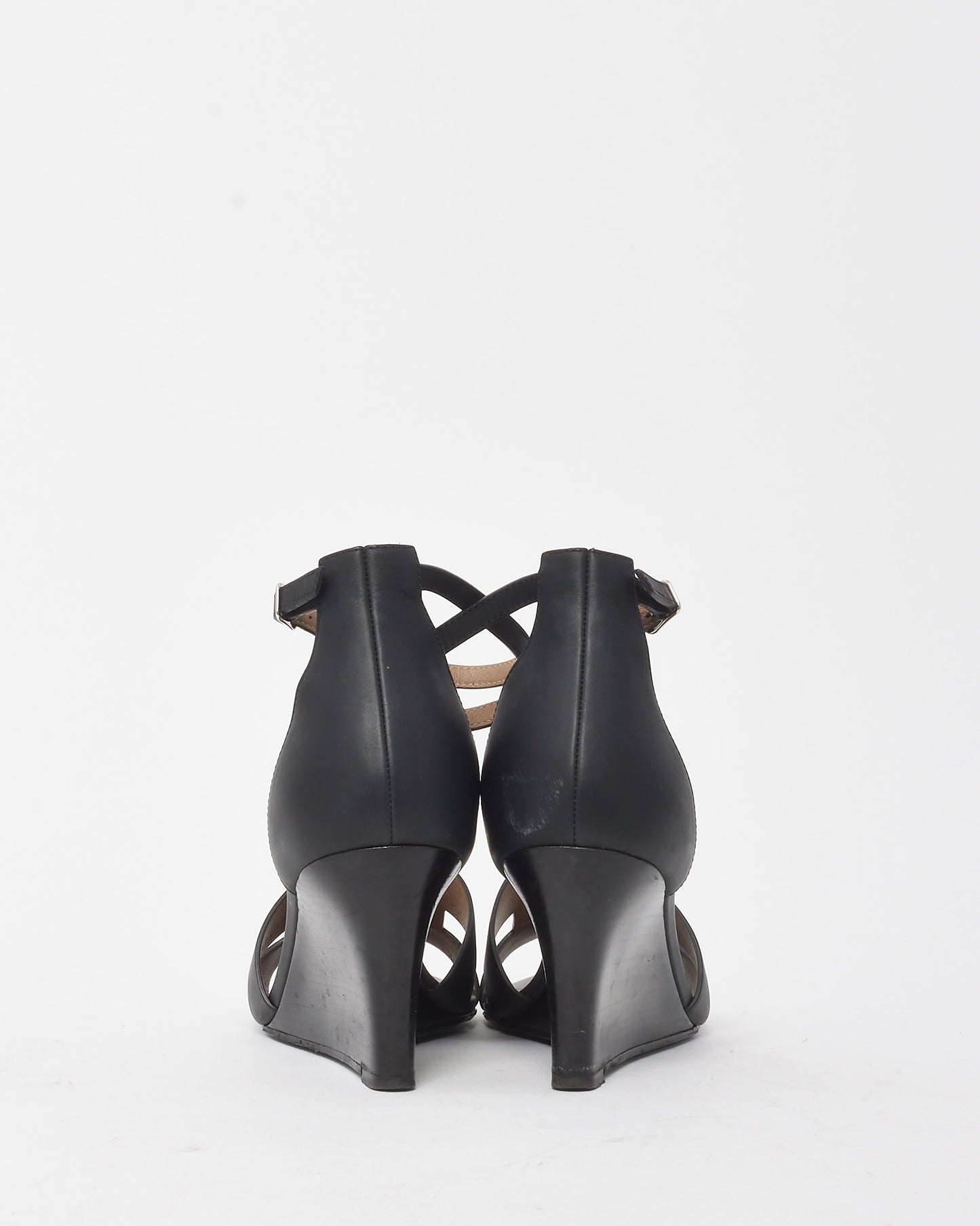 Hermès Black Leather Legend H Wedge Sandals - 41
