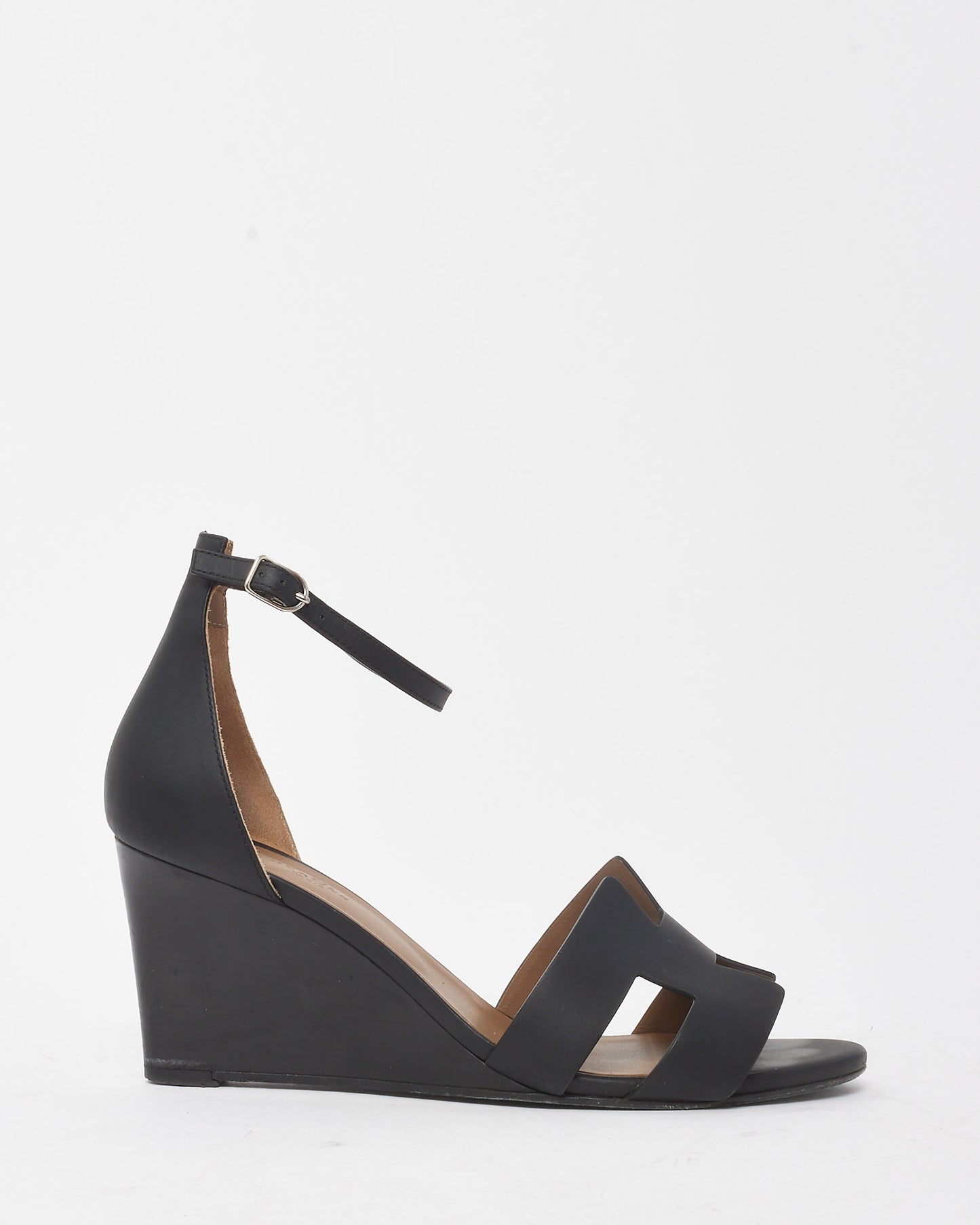 Hermès Black Leather Legend H Wedge Sandals - 41