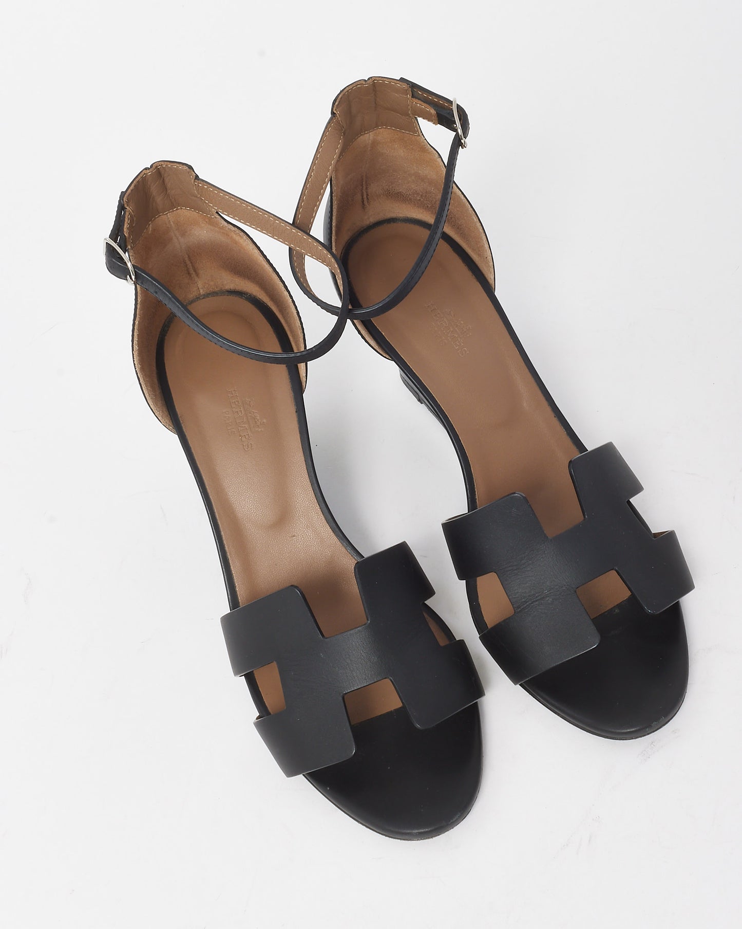 Hermès Black Leather Legend H Wedge Sandals - 41