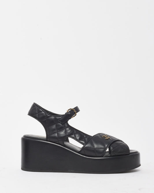 Chanel Black Quilted Leather Interlocking CC Logo Platform Sandals - 41
