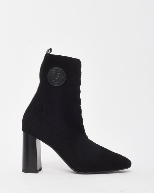 Hermès Black Chenille Knit Fabric Jenna 90 Ankle Boots - 41