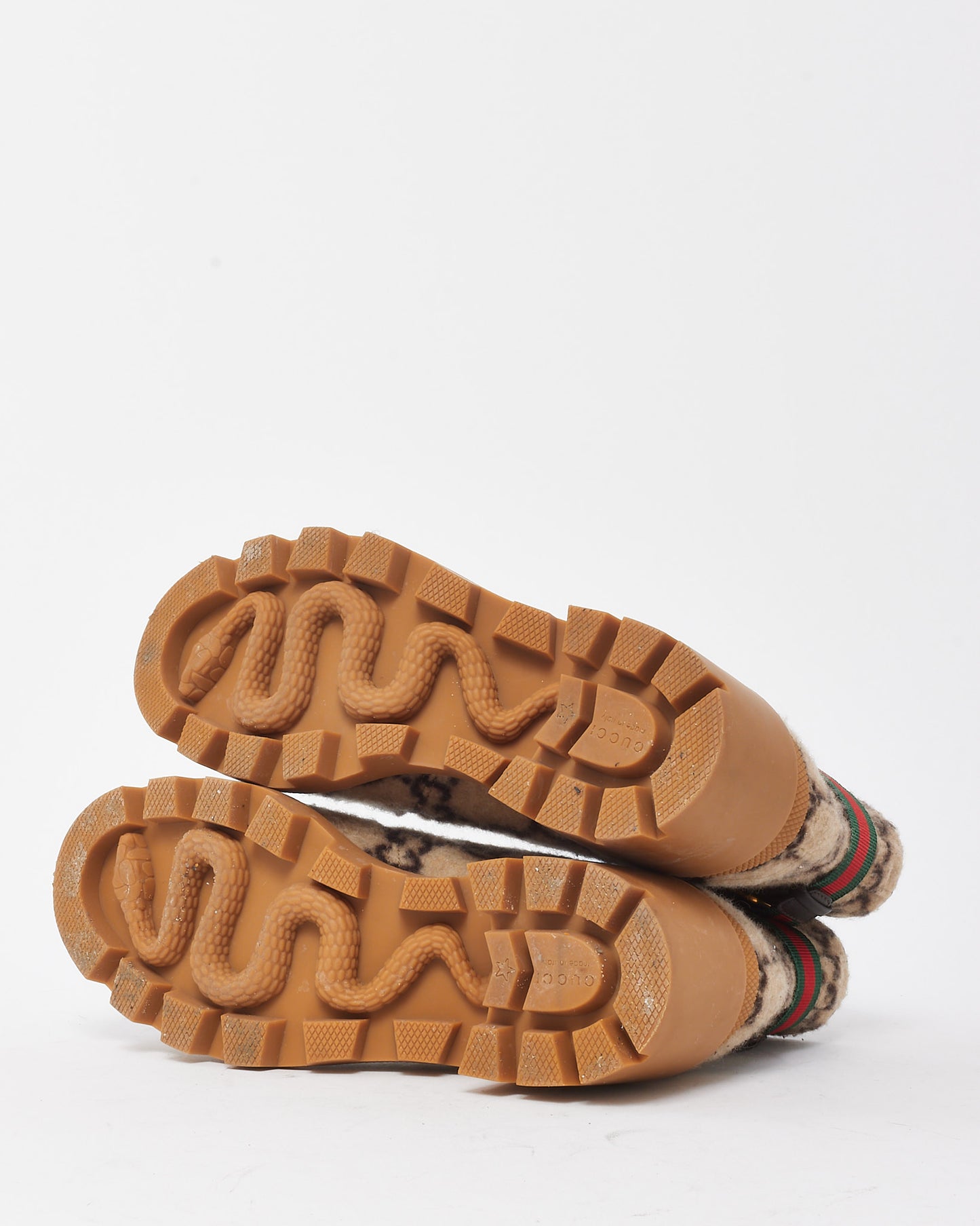 Gucci Beige GG Monogram Wool Web Buckle Lace Up Combat Ankle Boots - 39