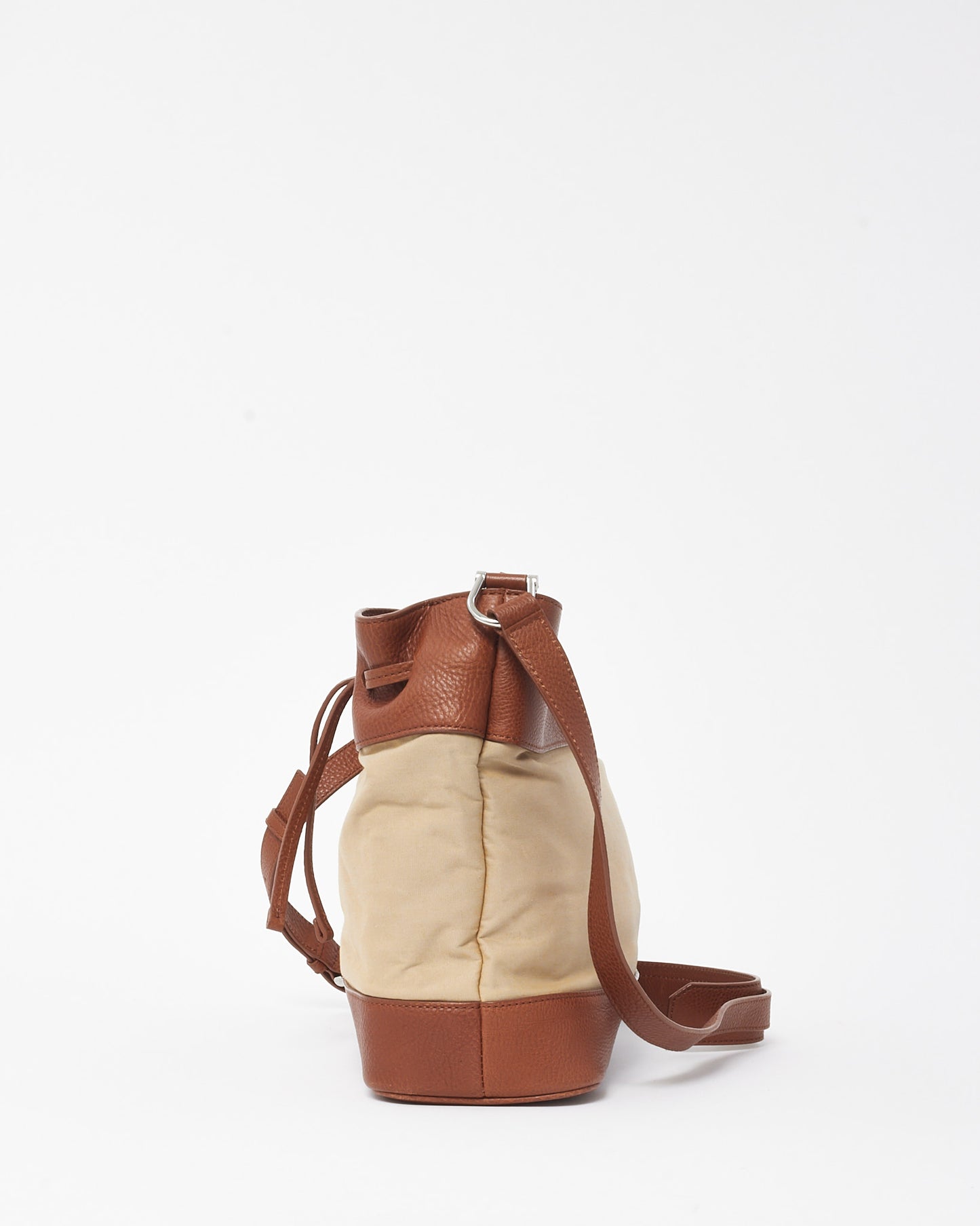 Burberry Tan Leather and Beige Canvas Logo XL Bucket Bag