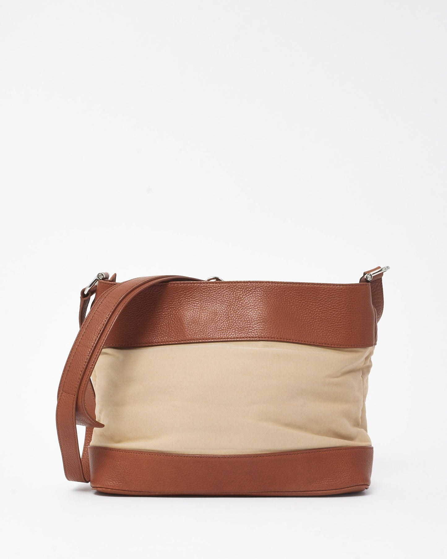 Burberry Tan Leather and Beige Canvas Logo XL Bucket Bag