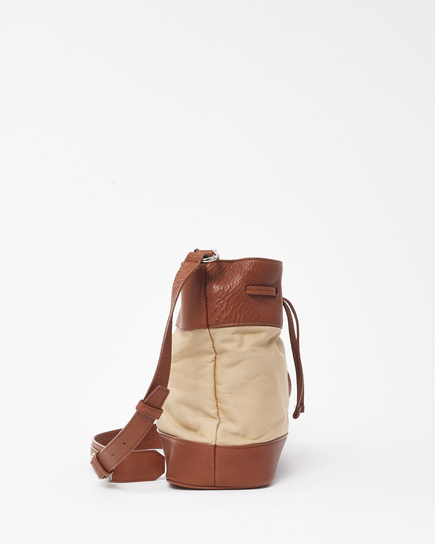 Burberry Tan Leather and Beige Canvas Logo XL Bucket Bag