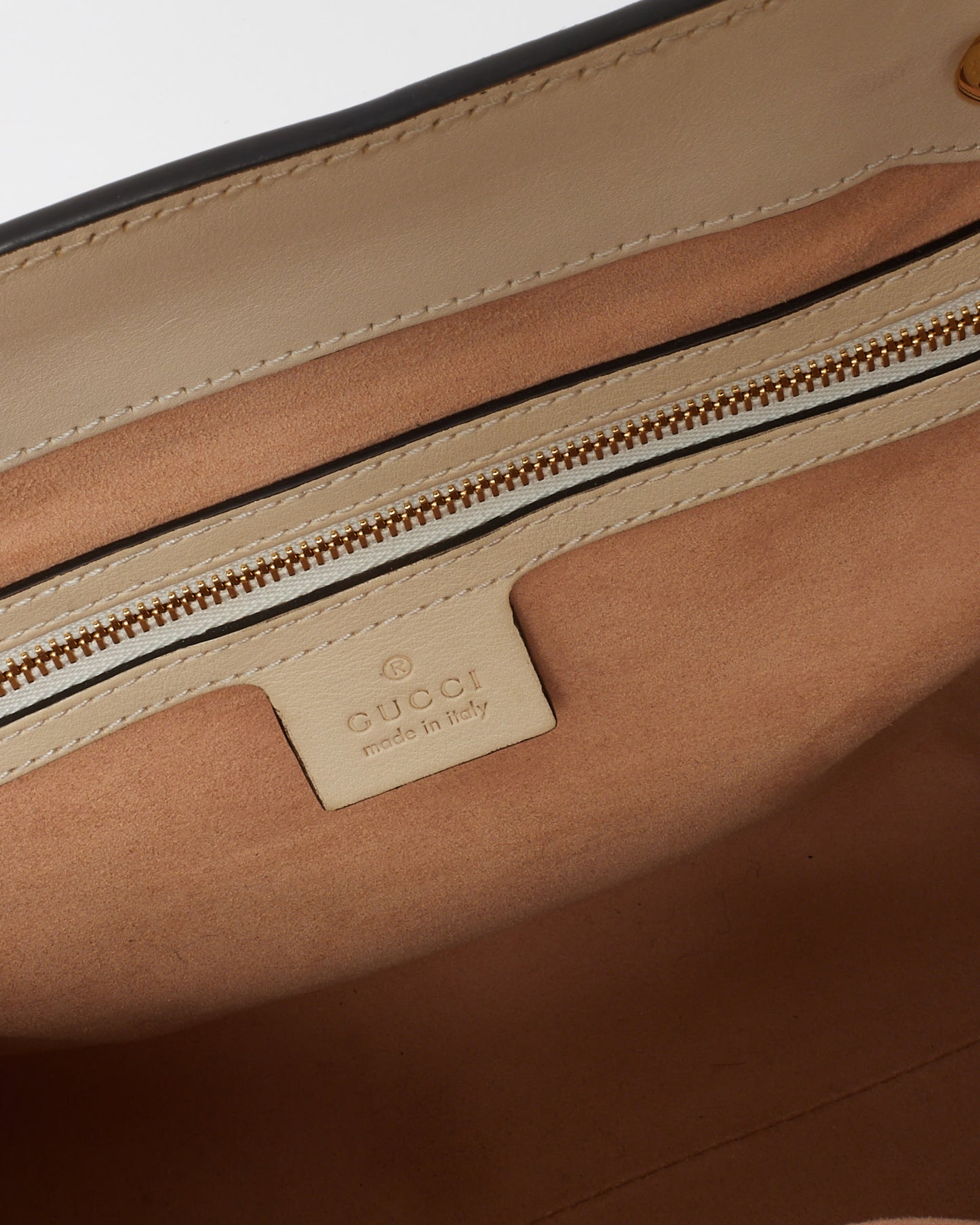 Gucci White Leather Beige/Ebony GG Supreme Coated Canvas Large Padlock Tote Bag