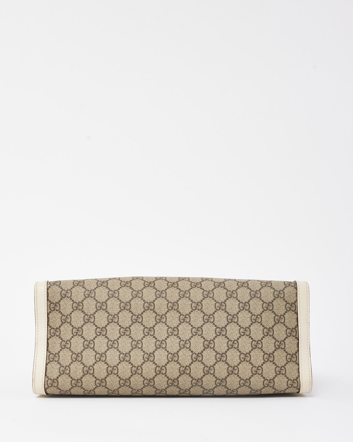 Gucci White Leather Beige/Ebony GG Supreme Coated Canvas Large Padlock Tote Bag