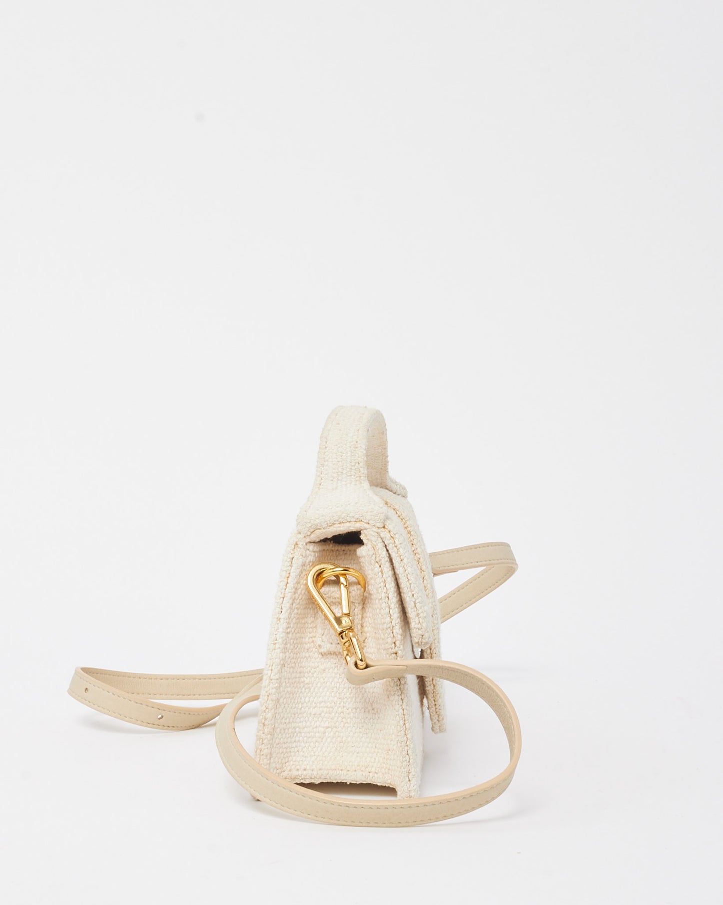 Jacquemus Off White Tweed Le Grand Bambino Bag with Strap