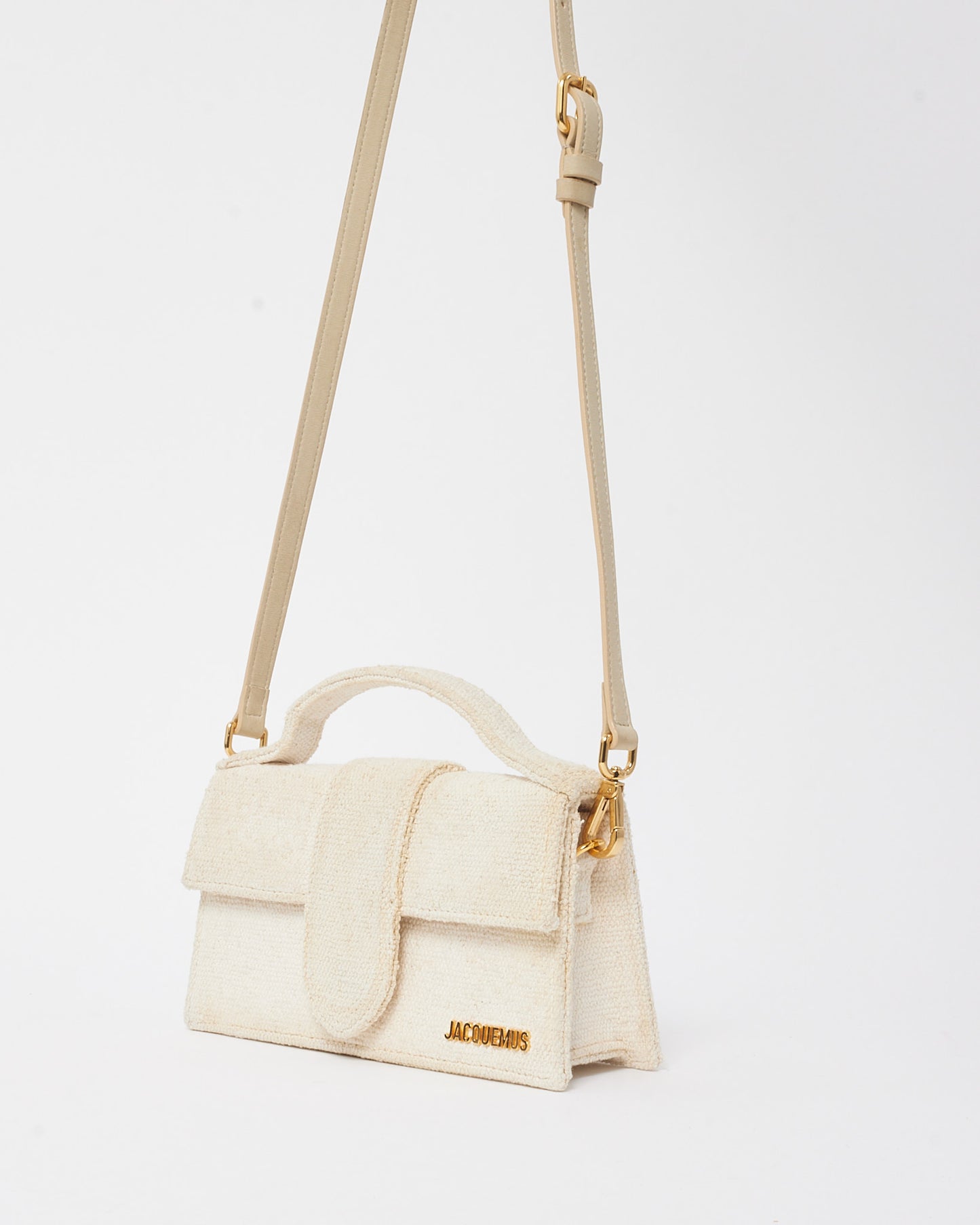 Jacquemus Off White Tweed Le Grand Bambino Bag with Strap