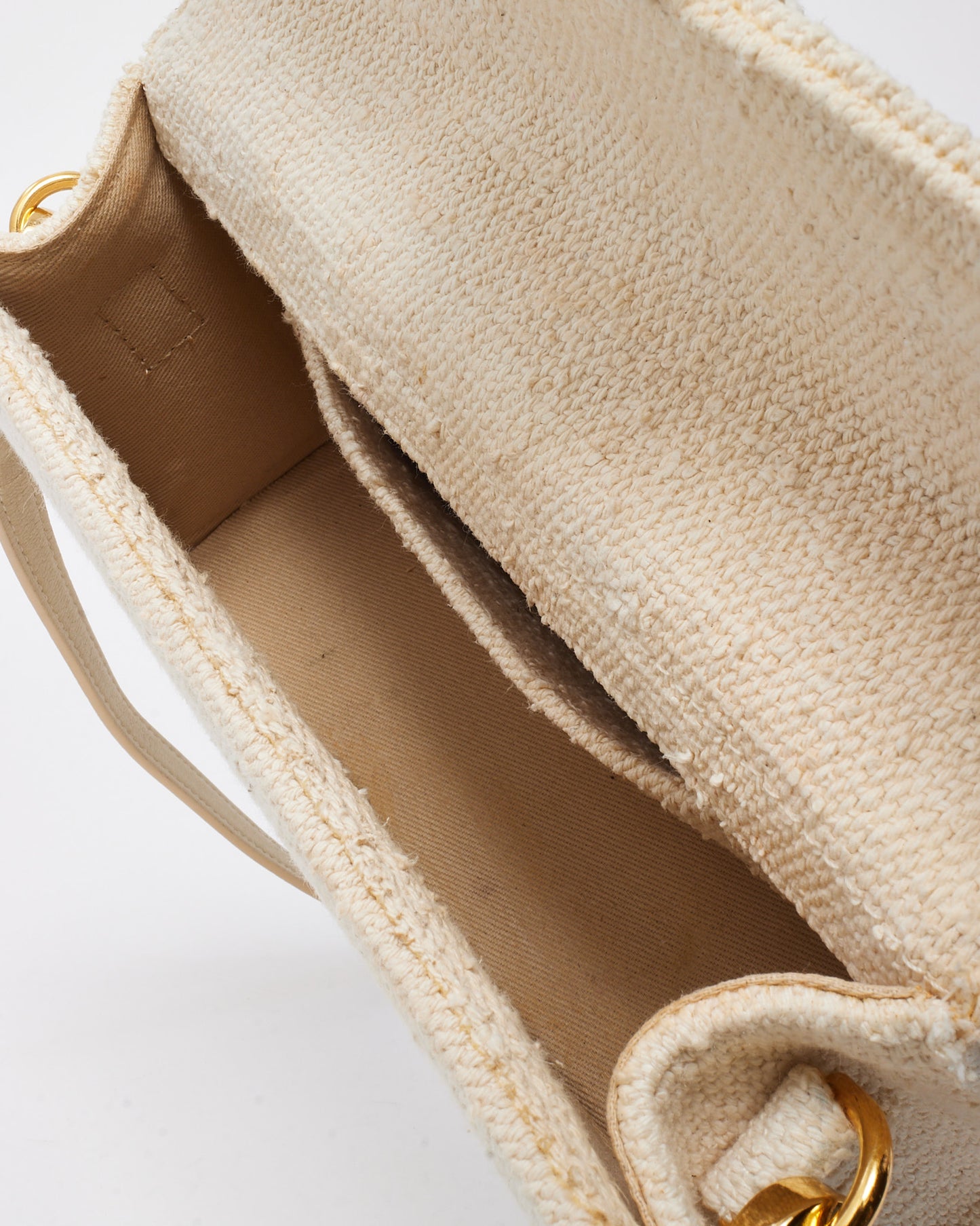 Jacquemus Off White Tweed Le Grand Bambino Bag with Strap